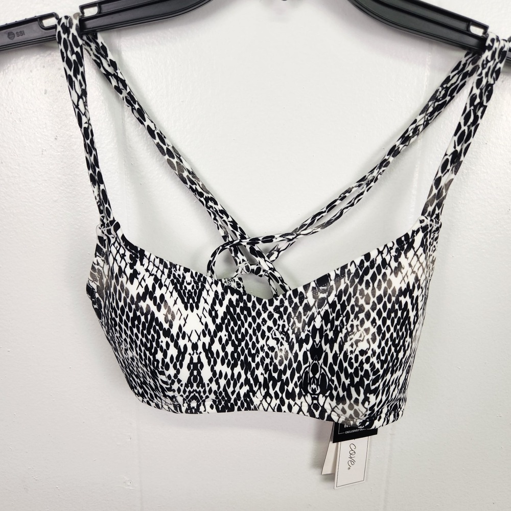 Salt + Cove Bikini Top Small Black White Animal Print Cross Back Tie Bralette